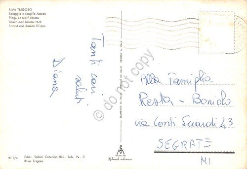 Cartolina Riva Trigoso - Spiaggia e scoglio Asseau - anni …