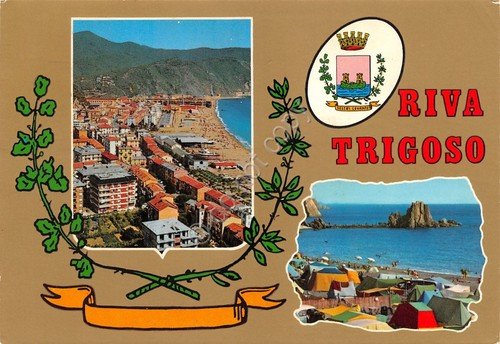 Cartolina Riva Trigoso camping e paese stemma paese 1983 | Immagine principale