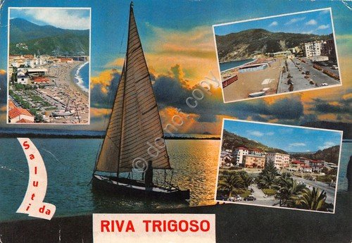 Cartolina Riva Trigoso paese e spiaggia barca a vela vedute … | Immagine principale