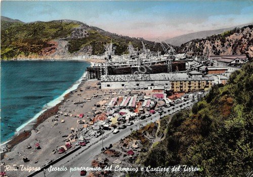 Cartolina Riva Trigoso Panorama Camping e Cantiere del Tirreno 1960