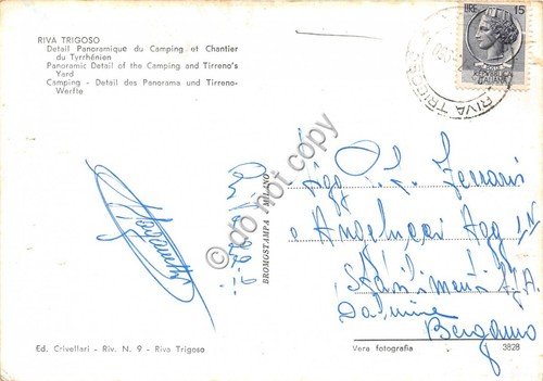 Cartolina Riva Trigoso Panorama Camping e Cantiere del Tirreno 1960