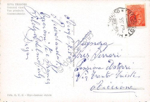 Cartolina Riva Trigoso panorama e spiaggia ferrovia 1955 | Immagine Gallery 2
