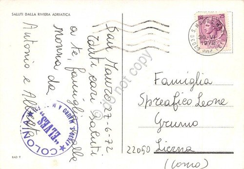 Cartolina Riviera Adriatica 2 vedute barca a vela animata (Rimini)