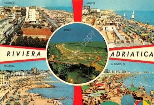 Cartolina Riviera Adriatica località Misano S. Giuliano Riccione Rivabella Grafi