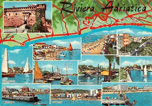 Cartolina Riviera Adriatica vedute varie località 1967 Timbro PT (Rimini) | Immagine principale