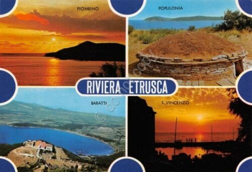 Cartolina Riviera Etrusca vedute al tramonto (Livorno)
