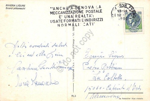 Cartolina Riviera Ligure carrugio animata con donna e asino | Immagine Gallery 2