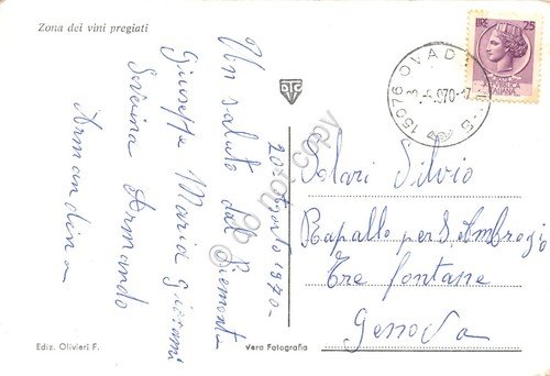 Cartolina Rocca Grimalda Piazza Belvedere Marconi colorata Fiat 600 1970 | Immagine Gallery 2