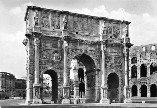 Cartolina Roma Arco Costantino Timbro targhetta Mostra storica miniatura 1954 | Immagine principale
