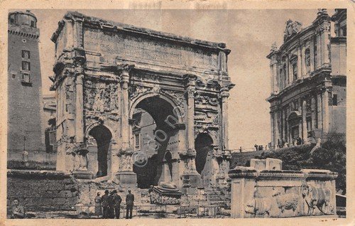 Cartolina Roma Arco Settimio Severo timbro targhetta Lotteria Tripoli 1938