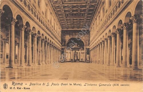 Cartolina Roma Basilica di San Paolo interno generale Ed Risi …