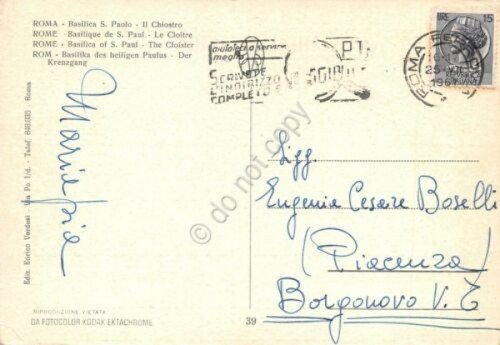Cartolina Roma Basilica San Paolo Chiostro timbro targhetta PT 1967 | Immagine Gallery 2