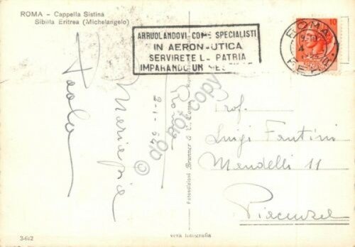 Cartolina Roma Cappella Sistina Sibilla Eritrea timbro targhetta Aeronautica '54 | Immagine Gallery 2