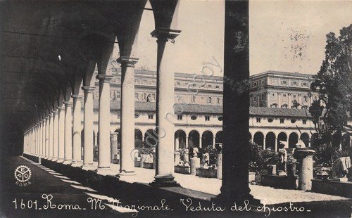 Cartolina Roma Chiostro Museo Nazionale timbro a targhetta 1938