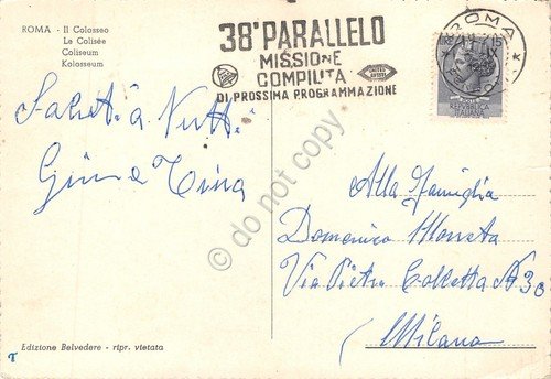 Cartolina Roma Colosseo timbro a targhetta 38°parallelo missione compiuta | Immagine principale