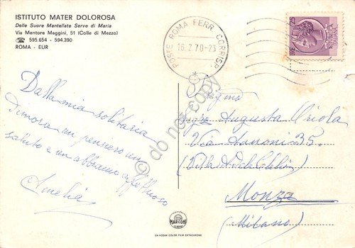 Cartolina Roma Eur Istituto Mater Dolorosa 1970 segni