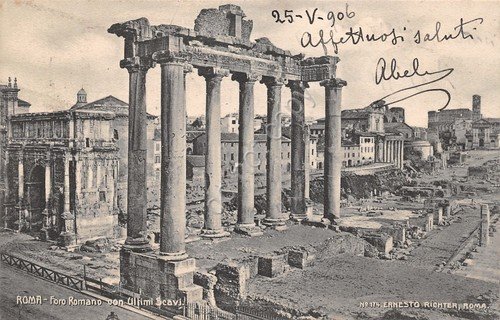 Cartolina Roma Foro Romano con ultimi scavi 1906