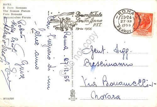 Cartolina Roma Foro Romano timbro a targhetta PT Buon Natale … | Immagine principale