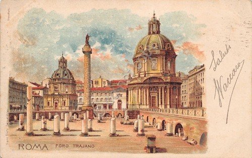 Cartolina Roma Foro Traiano illustrata primi '900 | Immagine principale