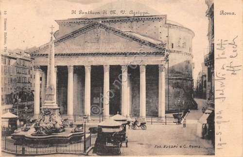 Cartolina Roma il Pantheon chioschi carrozza Foto Vasari 1904 | Immagine principale