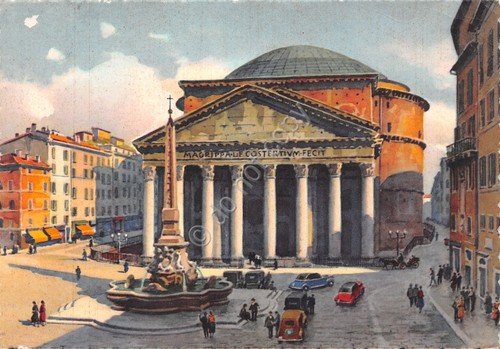 Cartolina Roma il Pantheon illustrata Timbro PT 1961 | Immagine principale