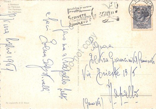 Cartolina Roma il Pantheon illustrata Timbro PT 1961