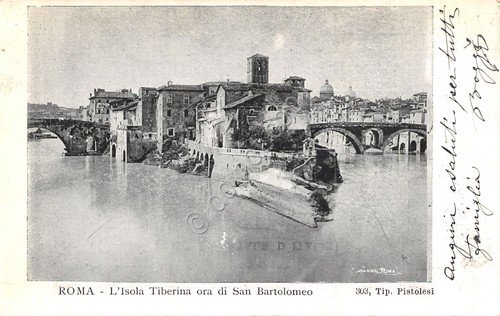 Cartolina Roma Isola Tiberina Pistolesi 1902