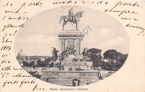 Cartolina Roma Monumento a Garibaldi animata carrozza 1913
