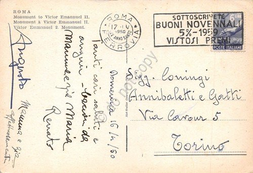 Cartolina Roma Monumento V. Emanuele II timbro a targhetta Buoni … | Immagine principale