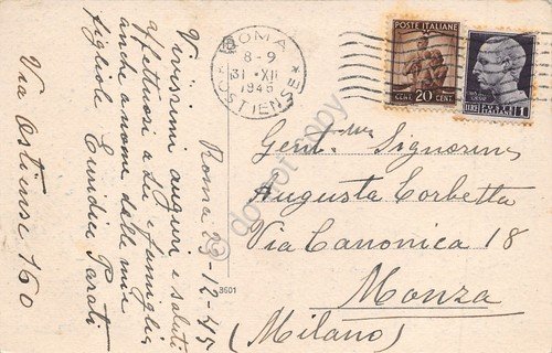 Cartolina Roma Ostiense illustrata 1945