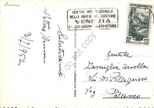 Cartolina Roma Palazzo Venezia Timbro Arti e Costumi Venezia 1952 | Immagine Gallery 2