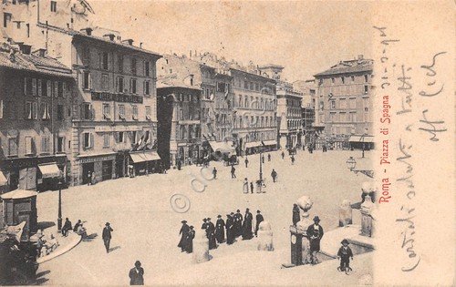 Cartolina Roma Piazza di spagna animata preti 1906