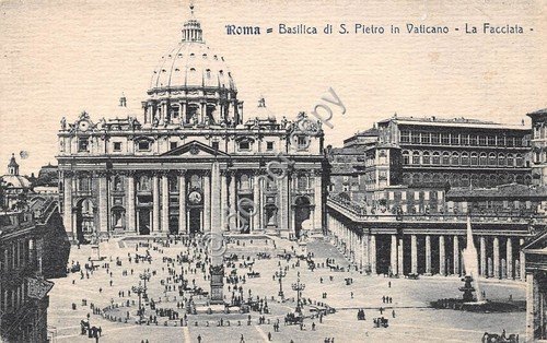 Cartolina Roma Piazza e Basilica S. Pietro animata 1914