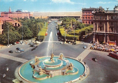 Cartolina Roma Piazza Repubblica timbro a targhetta Giornata telecomunicazioni | Immagine Gallery 2