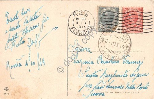 Cartolina Roma Pincio animata abiti d'epoca 1919