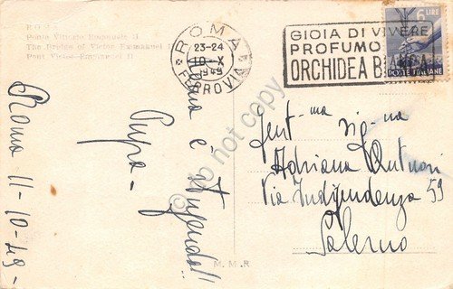 Cartolina Roma Ponte V.Emanuele II timbro a targhetta Profumo Orchidea …