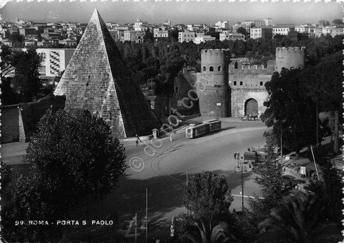 Cartolina Roma Porta San Paolo tram Timbro Buoni Novennali 1950 | Immagine principale
