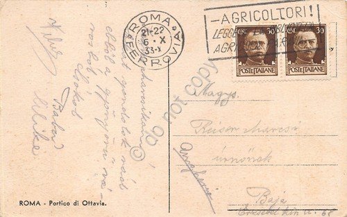 Cartolina Roma Portico di Ottavia Timbro Agricoltori 1933