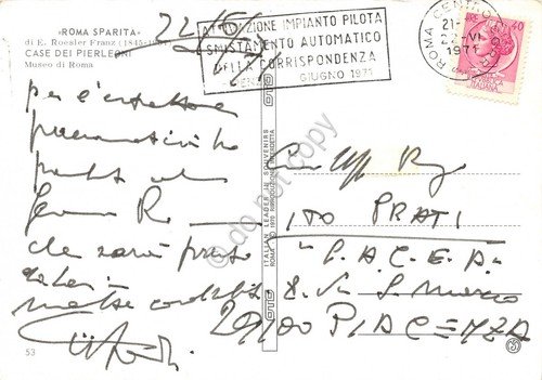 Cartolina Roma Sparita Case Pierleoni timbro targhetta impianto pilota 1971