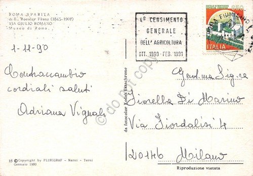 Cartolina Roma Sparita Via G. Romano timbro a targhetta censimento … | Immagine principale