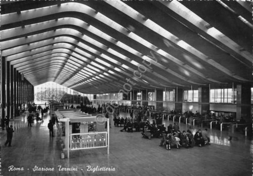 Cartolina Roma Stazione Termini Biglietteria animata 1953 ED SAF