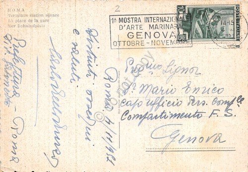 Cartolina Roma Stazione Timbro a targhetta Mostra Arte Marinara Genova … | Immagine principale