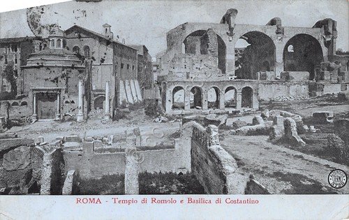 Cartolina Roma Tempio di Romolo e Basilica Costantino 1907