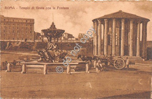 Cartolina Roma Tempio di Vesta con fontana animata carro con … | Immagine principale