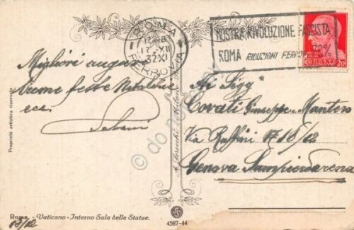 Cartolina Roma Vaticano Interno sala statue Timbro targhetta Rivoluzione 1932 | Immagine Gallery 2