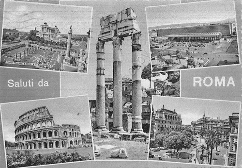 Cartolina Roma vedute varie Stazione Termini Pantheon Foro Traiano Colosseo … | Immagine principale