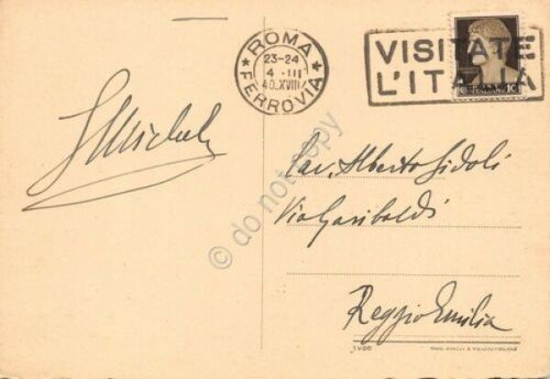Cartolina Roma Via dei Trionfi Timbro targhetta Visitate l'Italia 1940