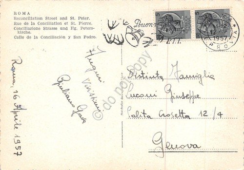 Cartolina Roma Via della Conciliazione auto d'epoca 1957