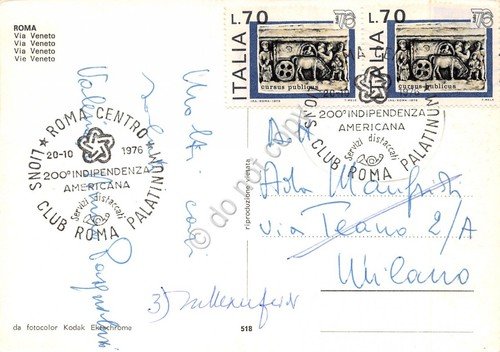 Cartolina Roma Via Veneto timbro filatelico Lions Club Roma Palatinum … | Immagine Gallery 2