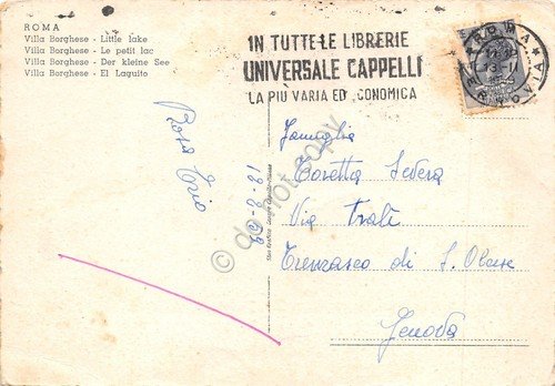 Cartolina Roma Villa BorgheseTimbro a targhetta Universale Cappelli 1959 | Immagine principale
